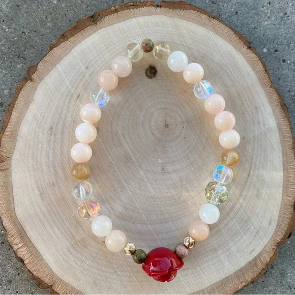 🌹 Handmade Pink opal + Citrine + Aura Quartz + Agate Bracelet ✨ - Picture 2 of 4